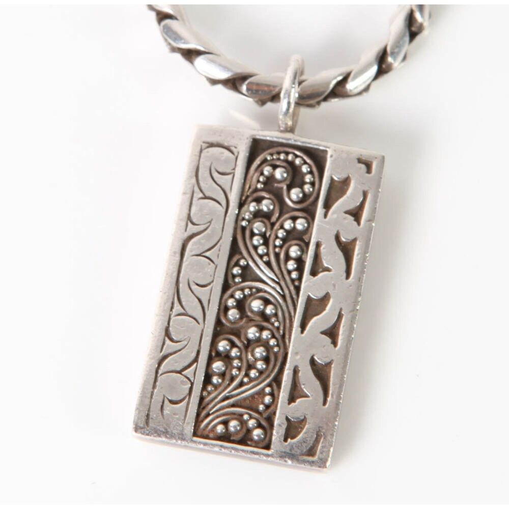 Lois Hill Sterling Silver Rectangular Signature Scroll Pendant Necklace
